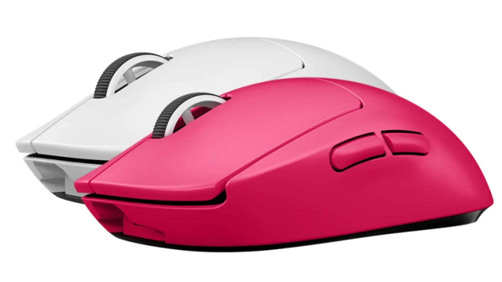 Logitech G Pro X Superlight in white and magenta against a white background.