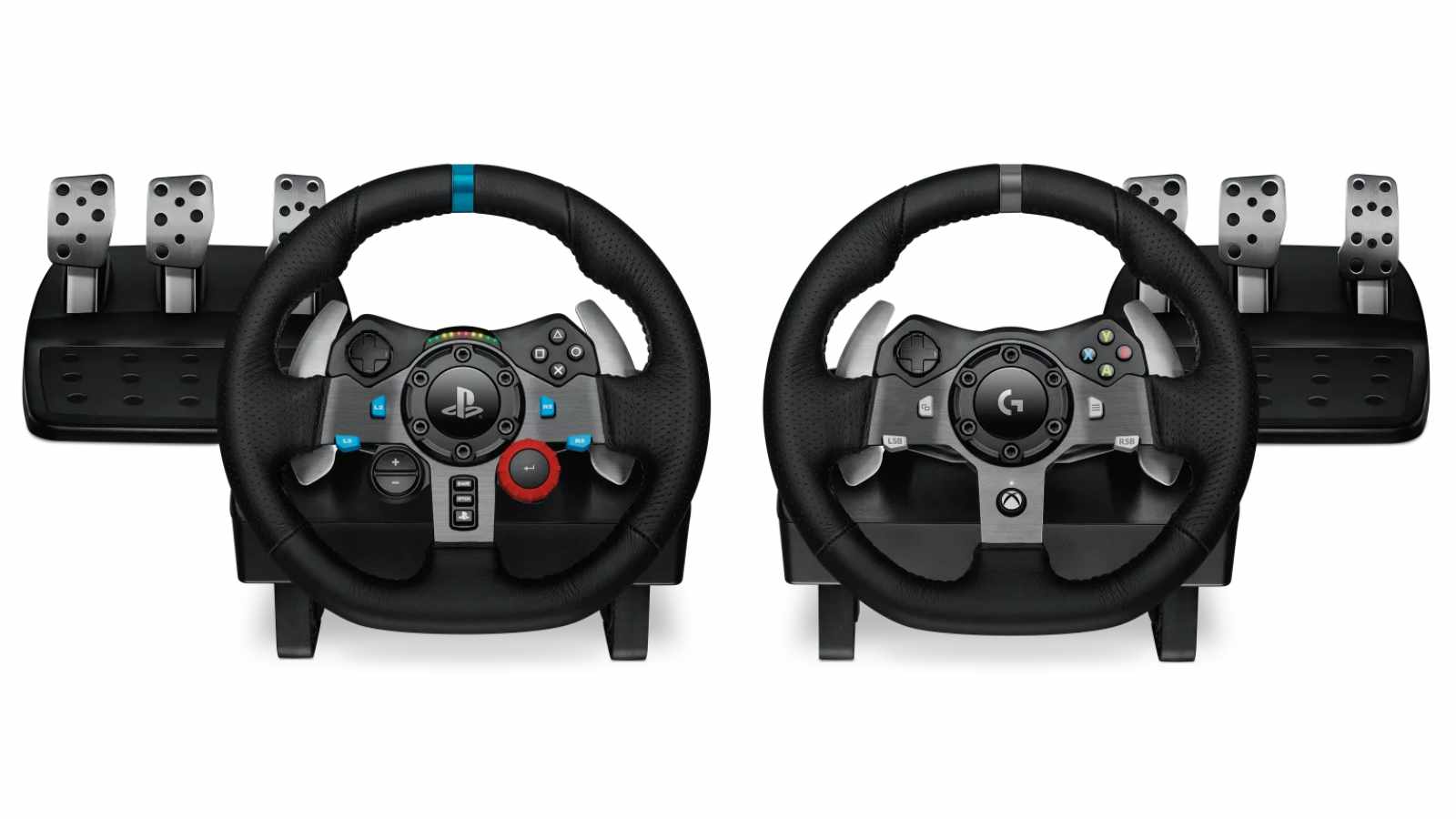 Logitech G29 to the left and Logitech G920 to the right against a white background.
