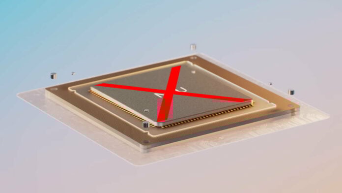 Microsoft's render of an NPU for its AI Windows 11 Copilot Plus PCs, with a red cross through it.