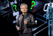 Nvidia CEO Jensen Huang with question marks surrounding.