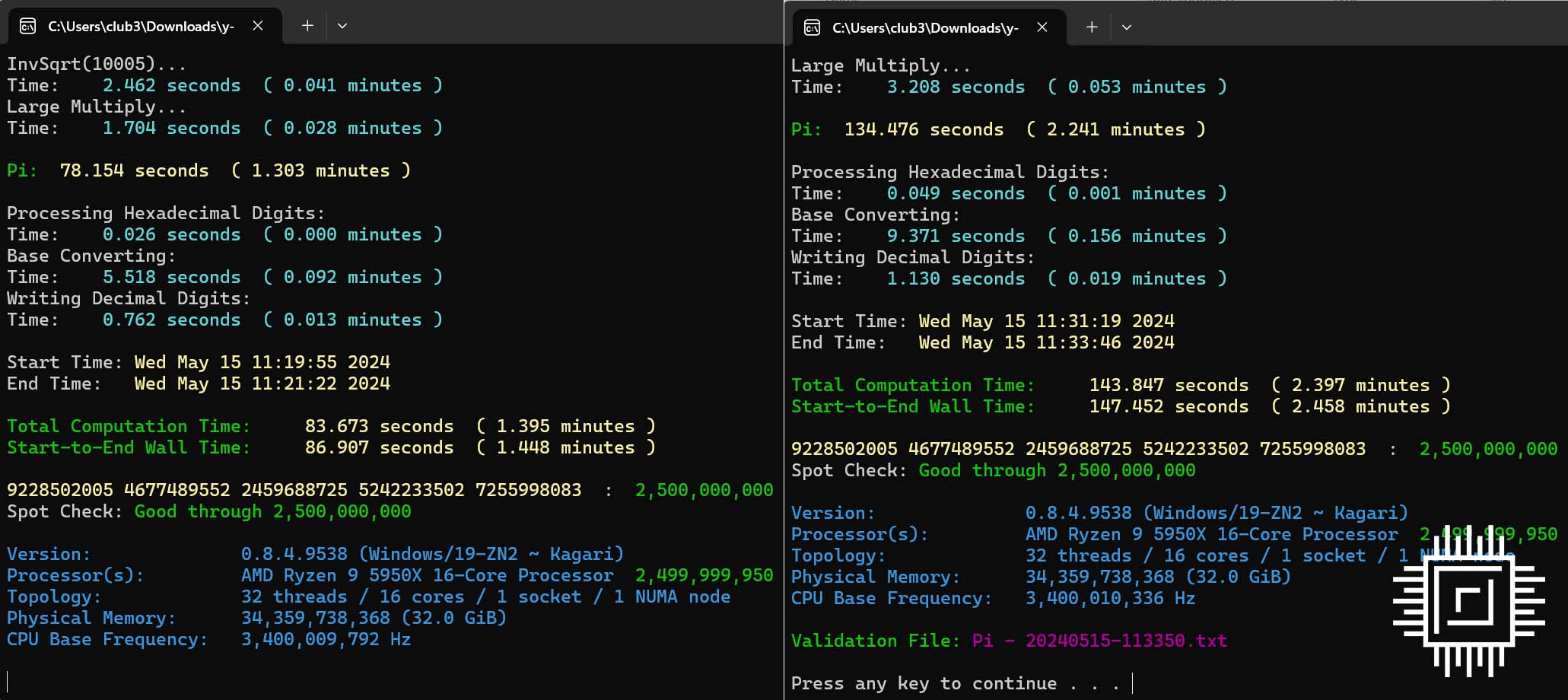 y-cruncher performance with memory run in single-channel and dual-channel modes.