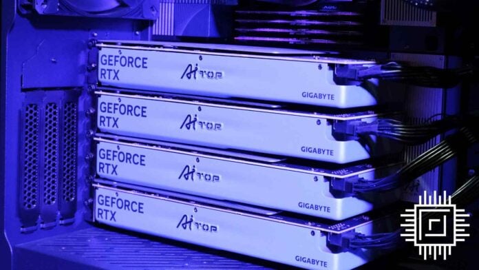 Gigabyte's AI TOP system sports four GPUs in tandem.