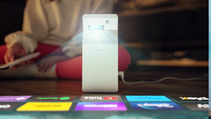 Philips Screeneo UL5 Smart Projector short throwing to the floor.