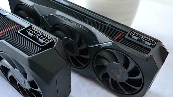 Radeon RX 7000 series reference cards, atop a white surface