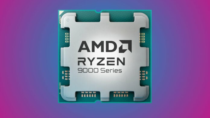 Ryzen 9000 series processor against a two-tone blue and pink background