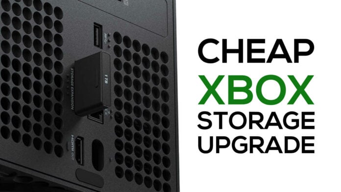 A Seagate expansion card in a Series X with the words 'cheap Xbox storage upgrade' next to it.