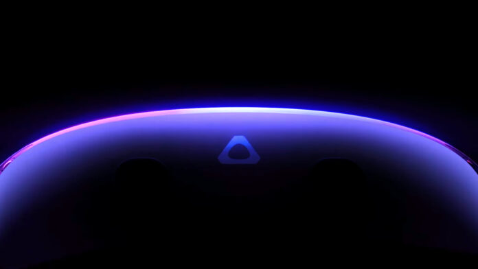 Silhouette of new HTC Vive VR headset, illuminated with purple outline