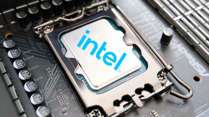 Processor with an Intel logo overlaid on top of it
