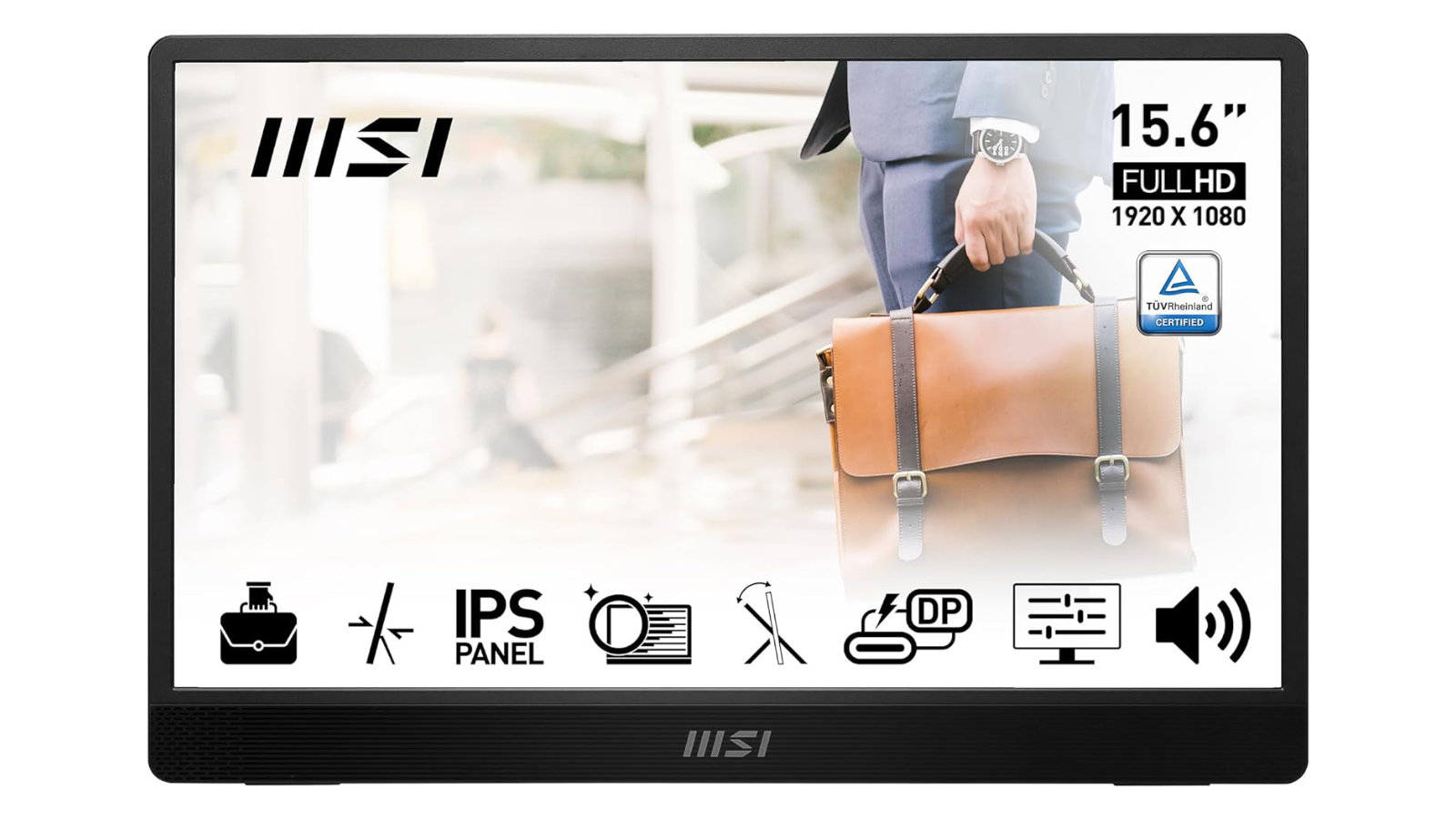 MSI Pro MP161 E2 portable monitor against a white background.
