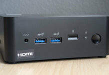 MSI Cubi NUC 1M review: a petite, professional eco-warrior Front view of MSI Cubi NUC 1M, showcasing an array of ports and its power button.