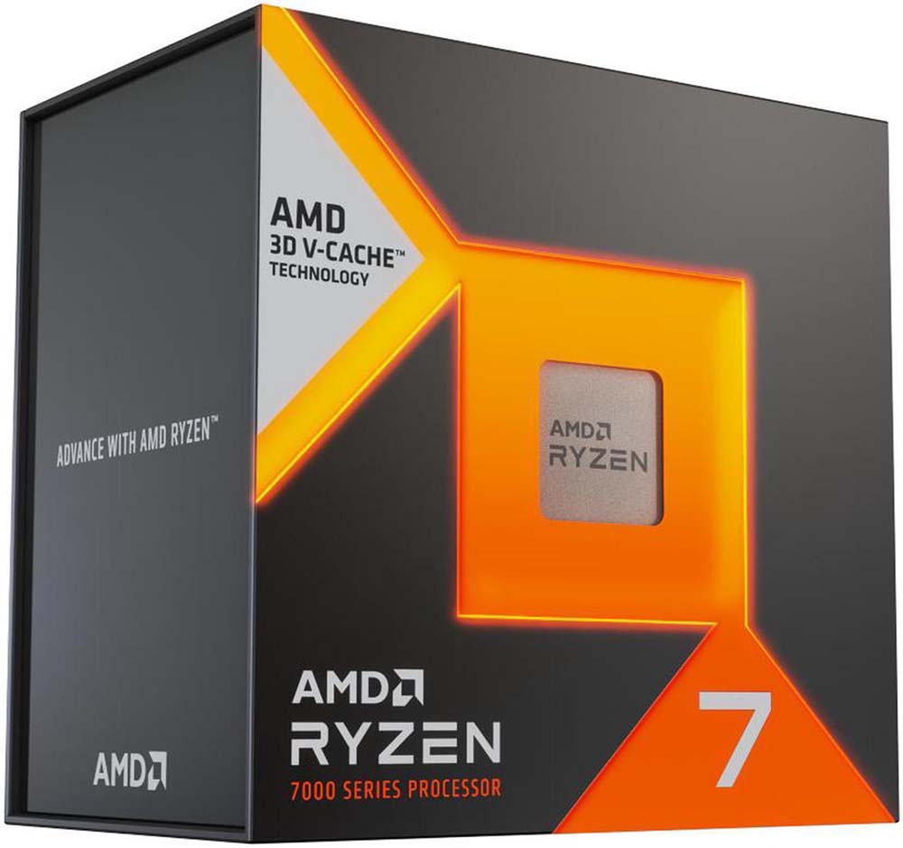 A picture showing the AMD Ryzen 7 7800X3D in its retail box.