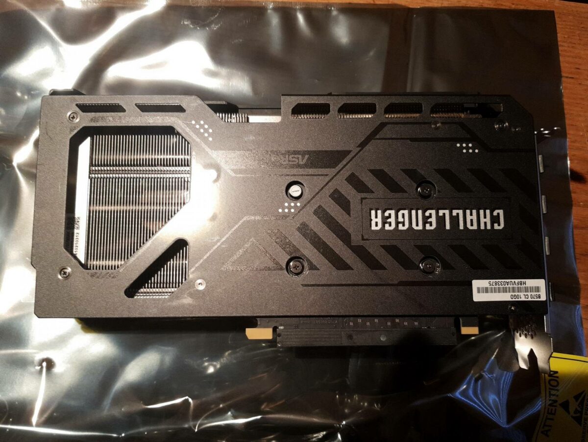 ASRock Intel Arc B570 Challenger graphics card backplate.