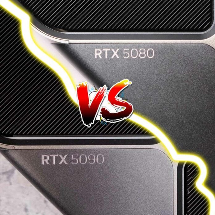 Nvidia GeForce RTX 5080 on top versus RTX 5090 below it.