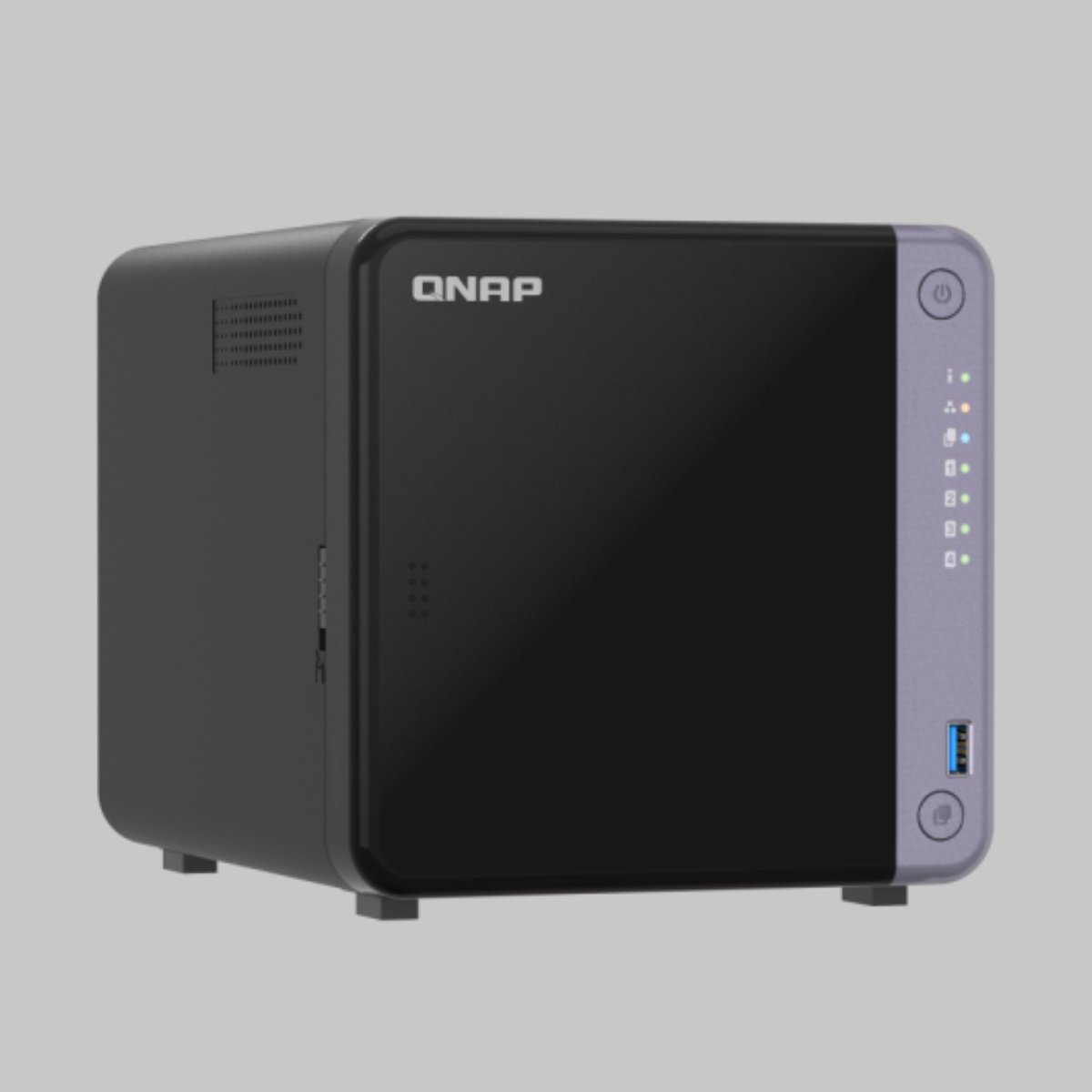 QNAP TS-432X-4G NAS enclosure against a grey background.
