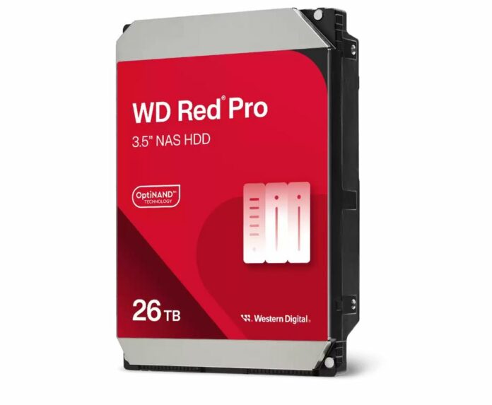 A picture of a WD Red Pro 26TB HDD.