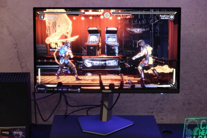 AOC Agon Pro AG276UZD monitor, playing Mortal Kombat.