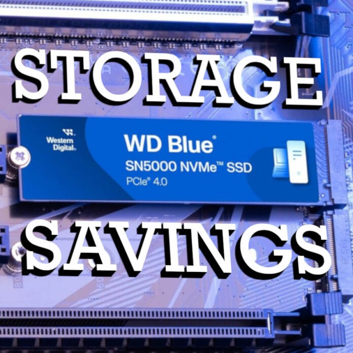 WD Blue SN5000 NVMe SSD inserted into a motherboard, surrounded by text 