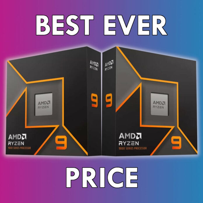 Two Ryzen 9 CPU retail boxes stand side-by-side, against a pink-blue background, surrounded by text 'Best Ever' (top) and 'Price' (bottom).