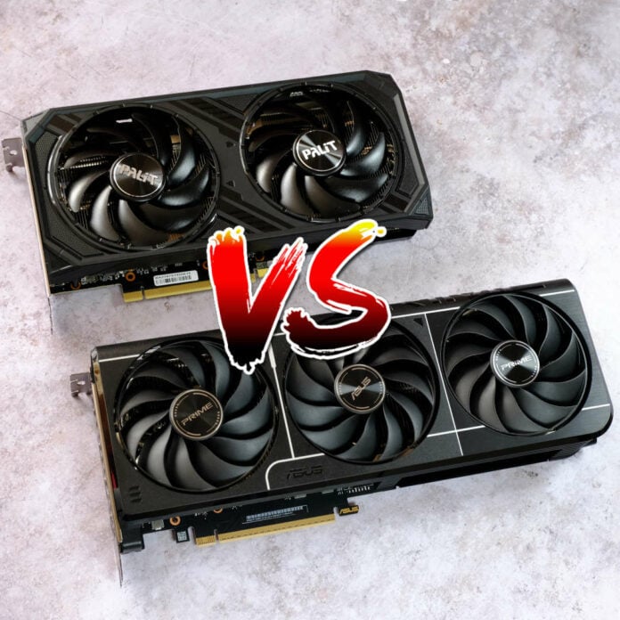Nvidia GeForce RTX 5060 Ti 16GB below Nvidia GeForce RTX 4060 Ti 8GB with a versus symbol between.