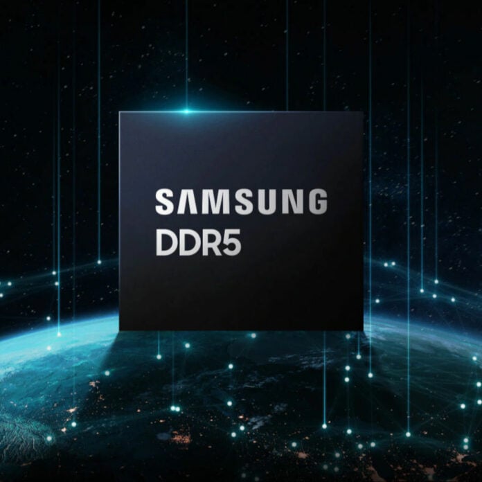 Samsung DDR5 Memory Module, floating in space.