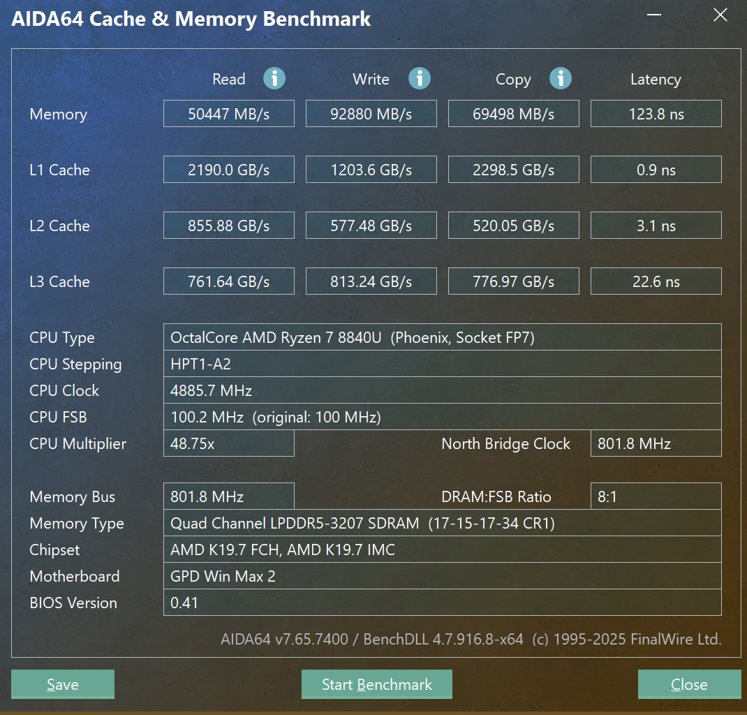 GPD Win Max 2 AIDA64 benchmark.