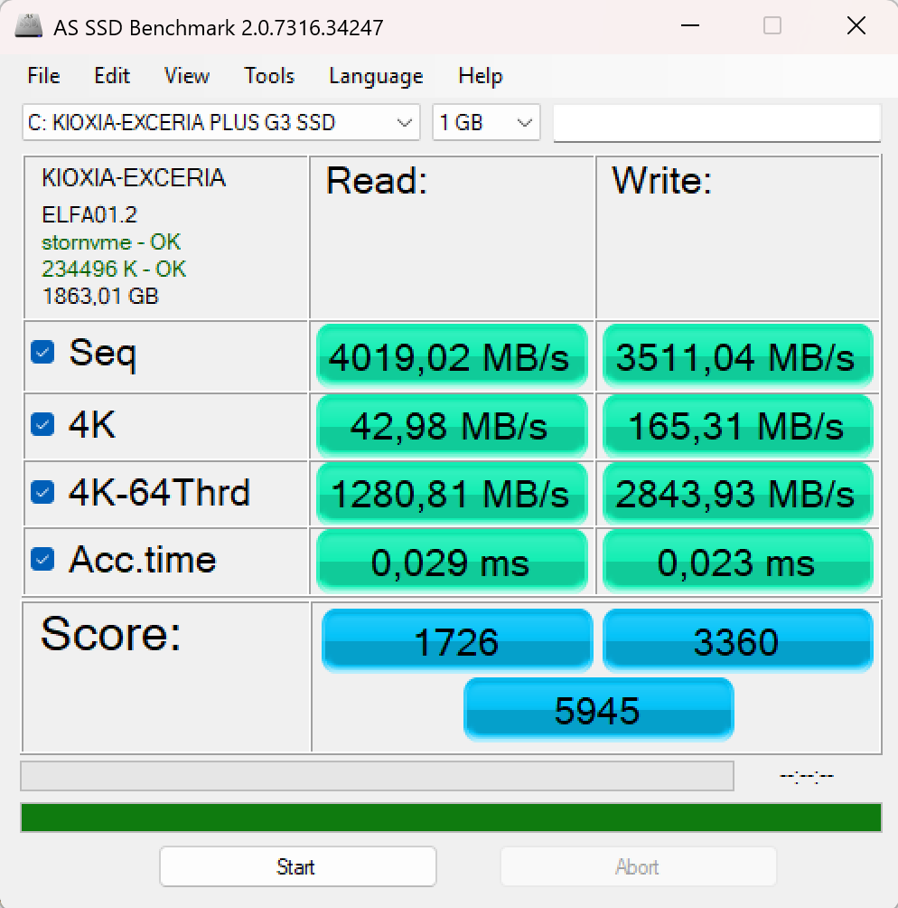 GPD Win Max 2 AS SSD benchmark 1.