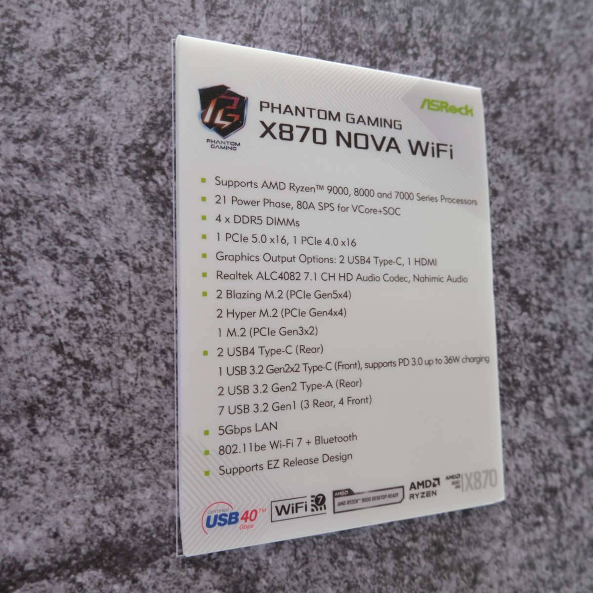 ASRock X870 Nova WiFi specs.
