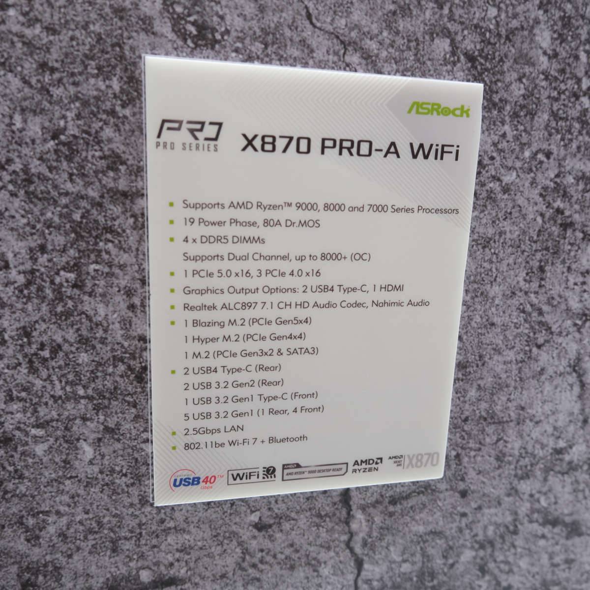 ASRock X870 Pro-A WiFi specs.