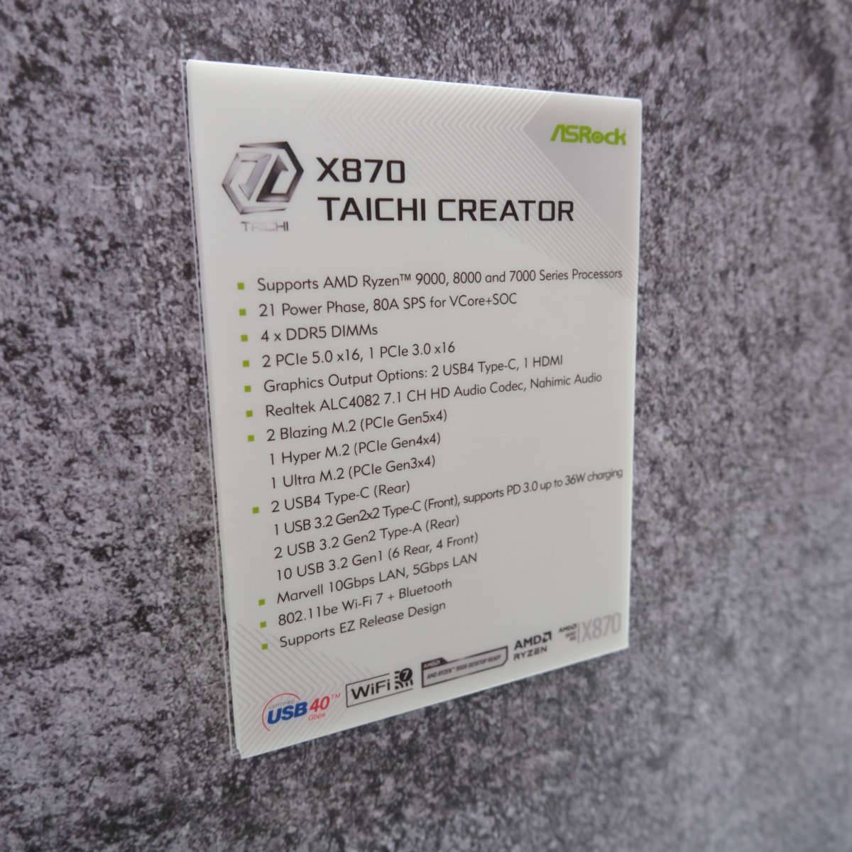 ASRock X870 Taichi Creator specs.