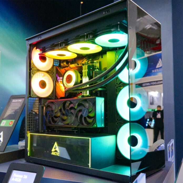 Arctic Xtender VG PC case lit up like a Christmas tree.