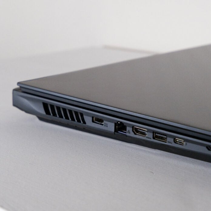 Gigabyte Aorus Master 18 AM8H left IO ports including an HDMI, USB, and Ethernet.