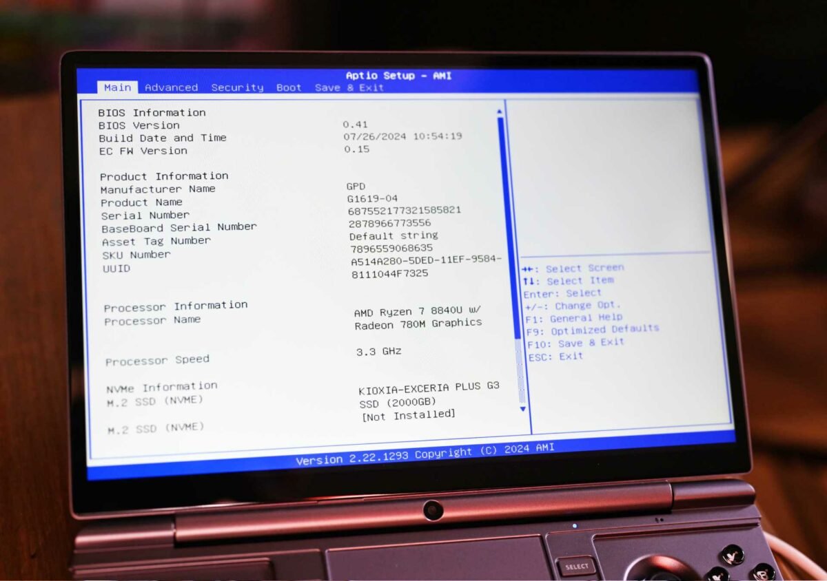 GPD Win Max 2 BIOS page number 1.
