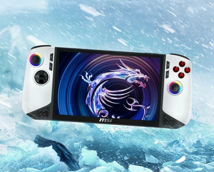 MSI Claw 8 AI+ Polar Tempest Edition gaming handheld.
