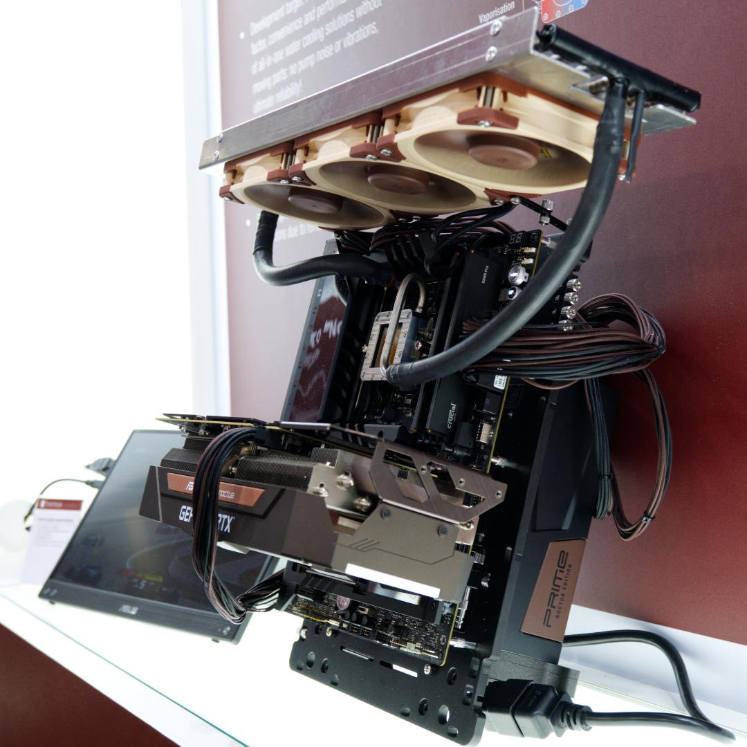 Noctua AIO cooler mounted to a test bench.