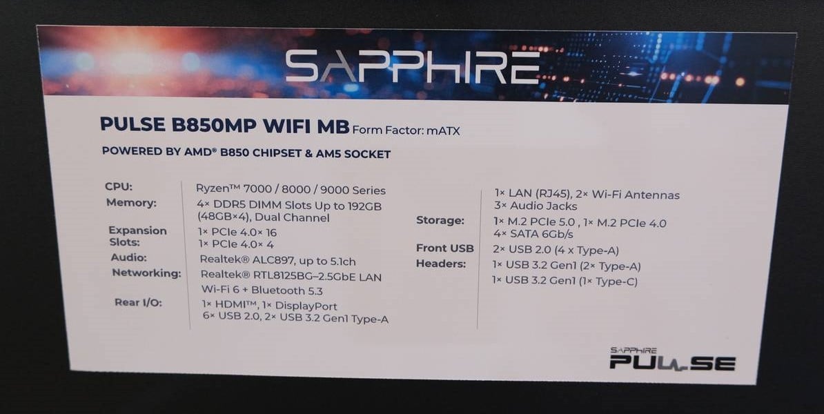Pulse B850MP WiFi MB spec.