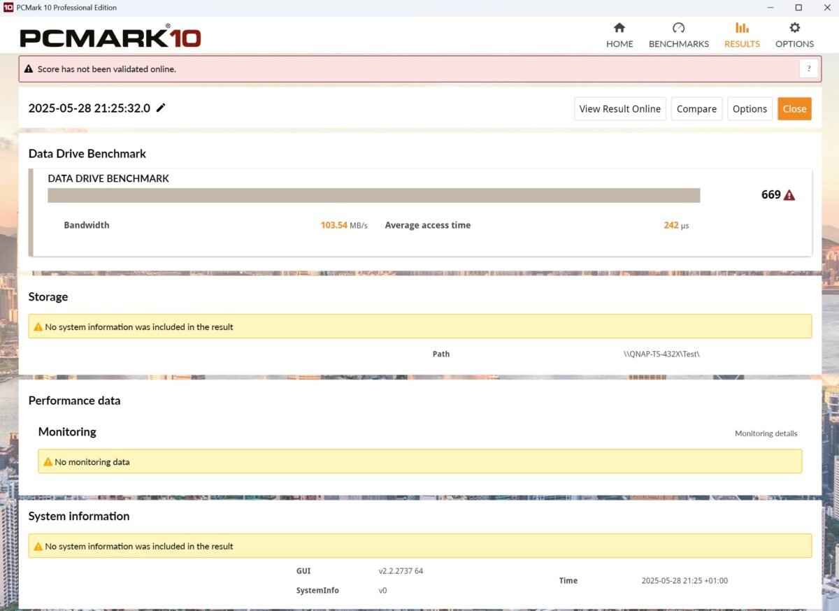 QNAP TS-432X PCMark10 benchmark results.