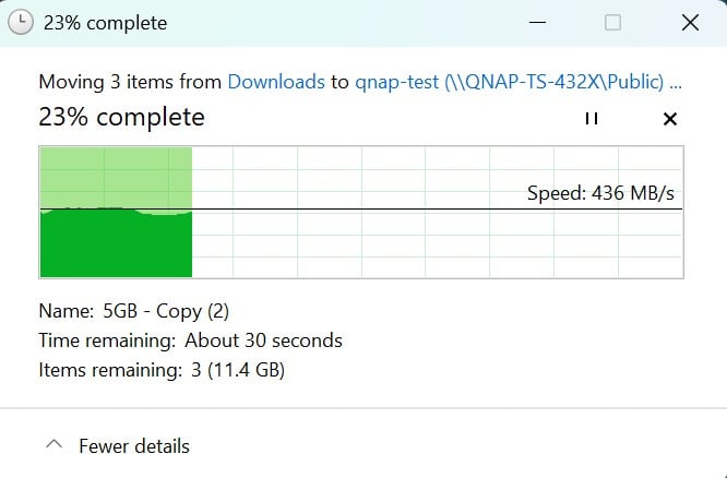 QNAP TS-432X file transfer speeds.