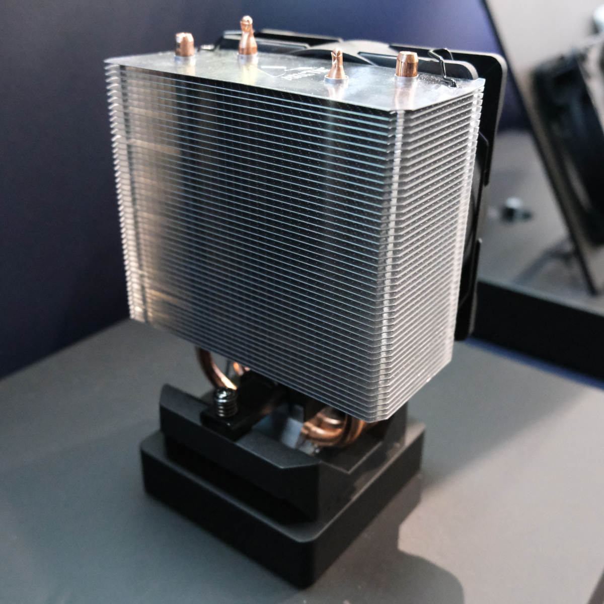 Side View of Arctic CPU Cooler, showcasing the fins of its heatsink.
