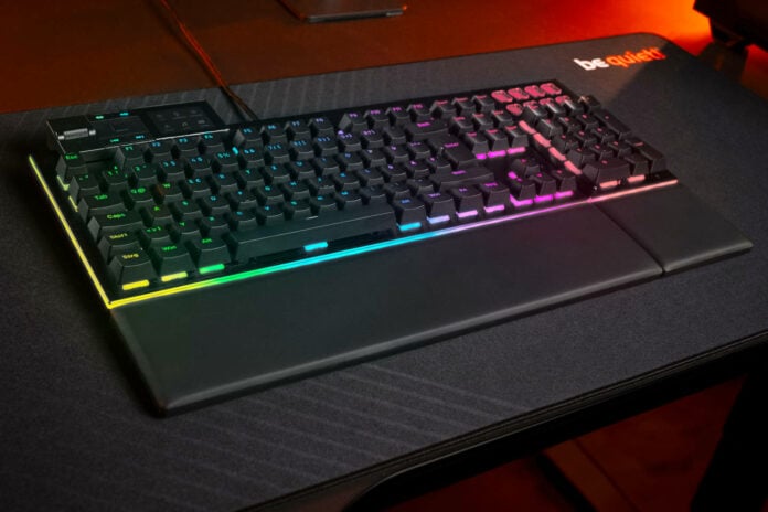 be quiet! Dark Mount gaming keyboard lit up like a Christmas tree.
