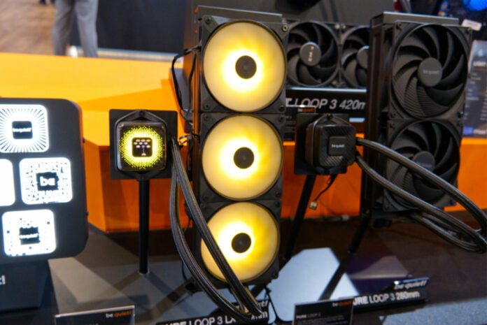 be quiet! Pure Loop LX AIO cooler glowing orange.