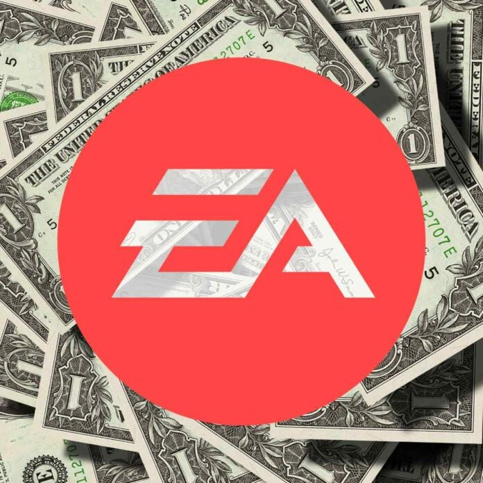 EA logo on a pile of dollar bills.
