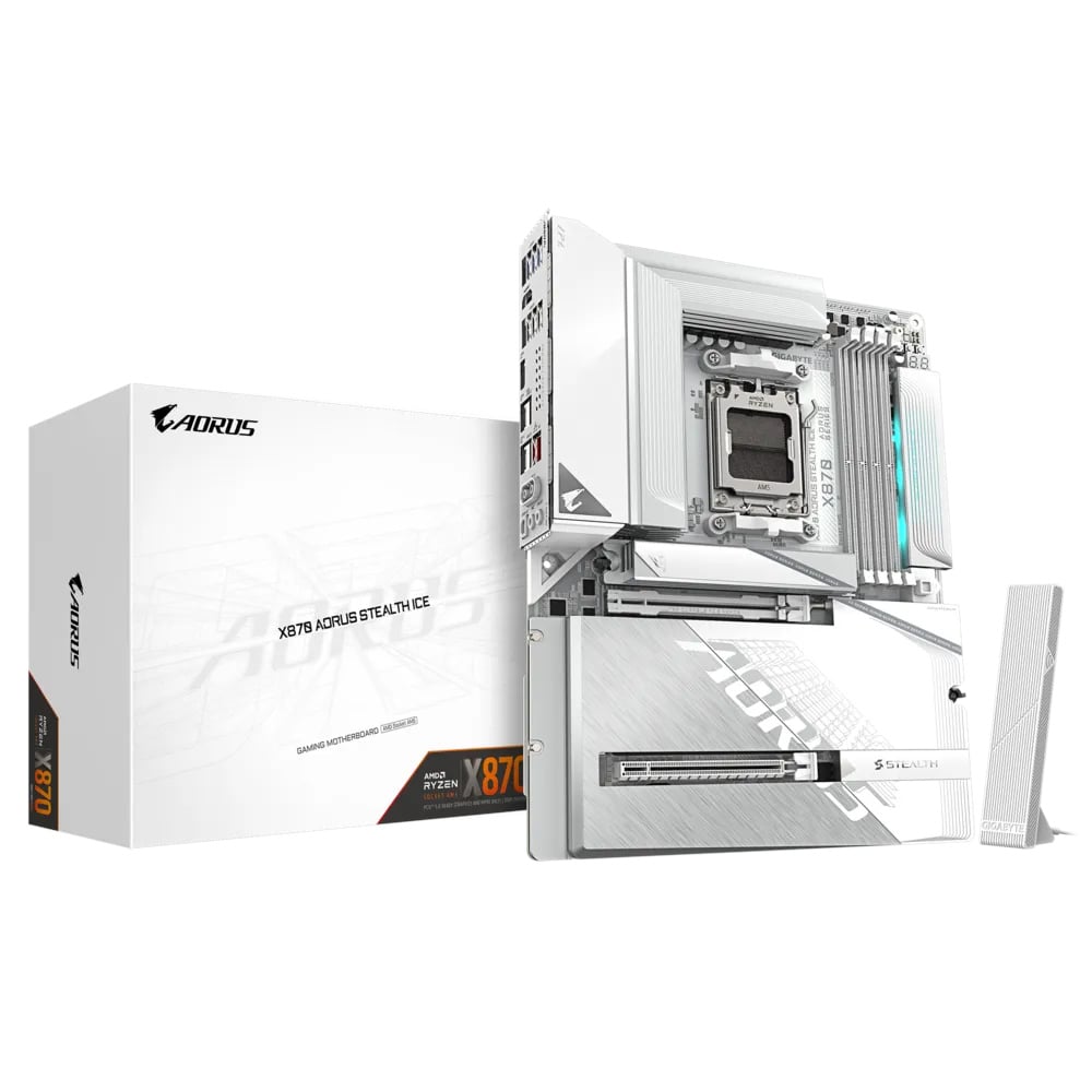 Gigabyte X870 Aorus Stealth Ice motherboard.