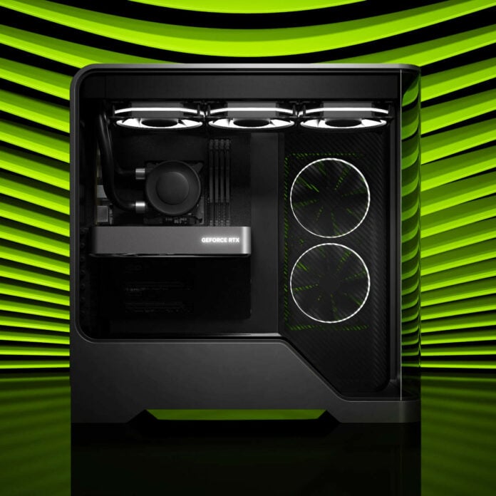 Nvidia GeForce RTX 5060 PC render against a green background.