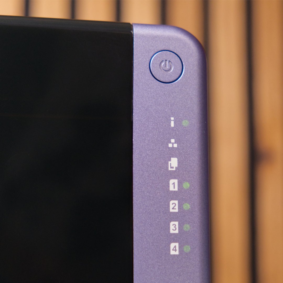 QNAP TS-432X power button and LED lights.