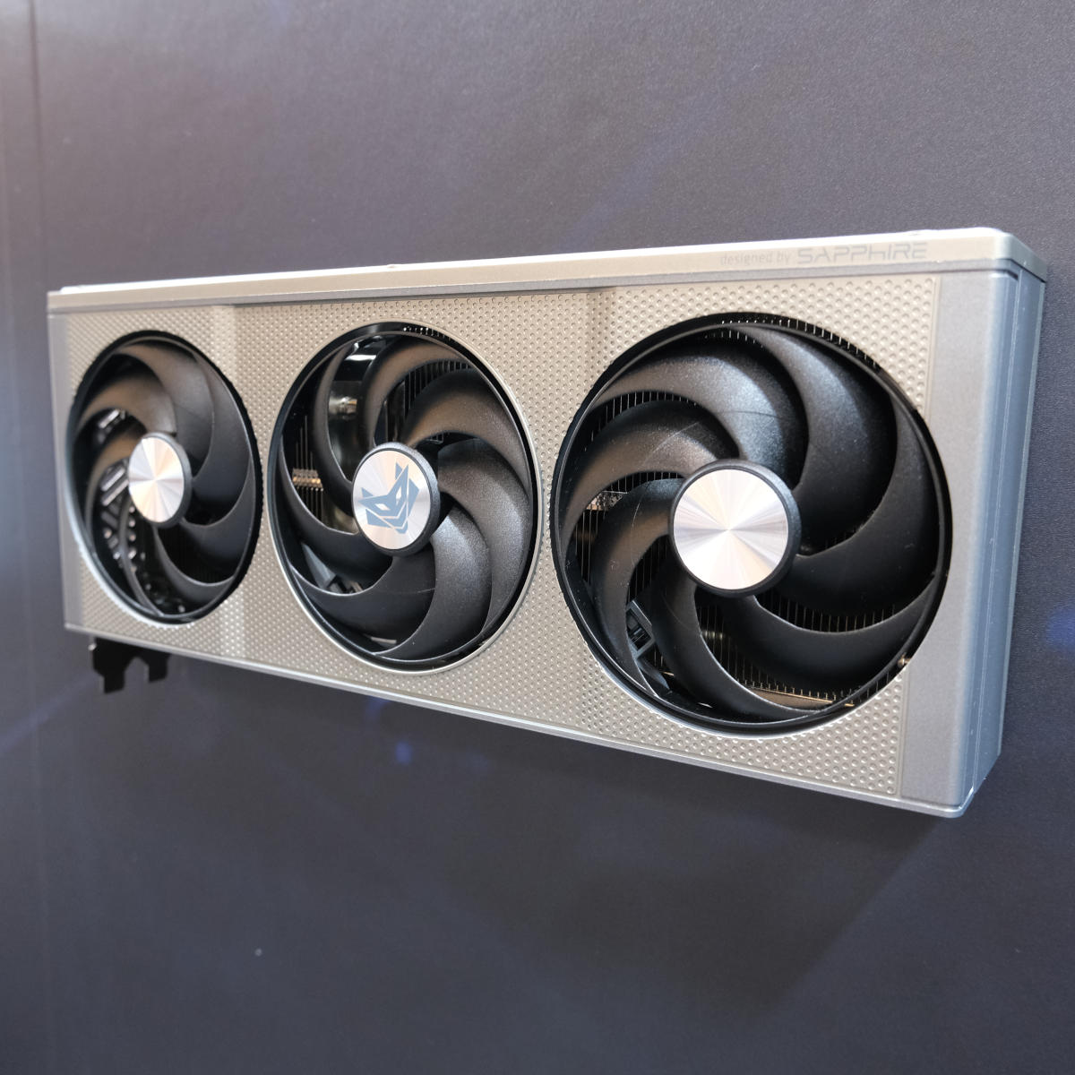Side-on view of Sapphire Nitro+ Radeon RX 9060 XT.