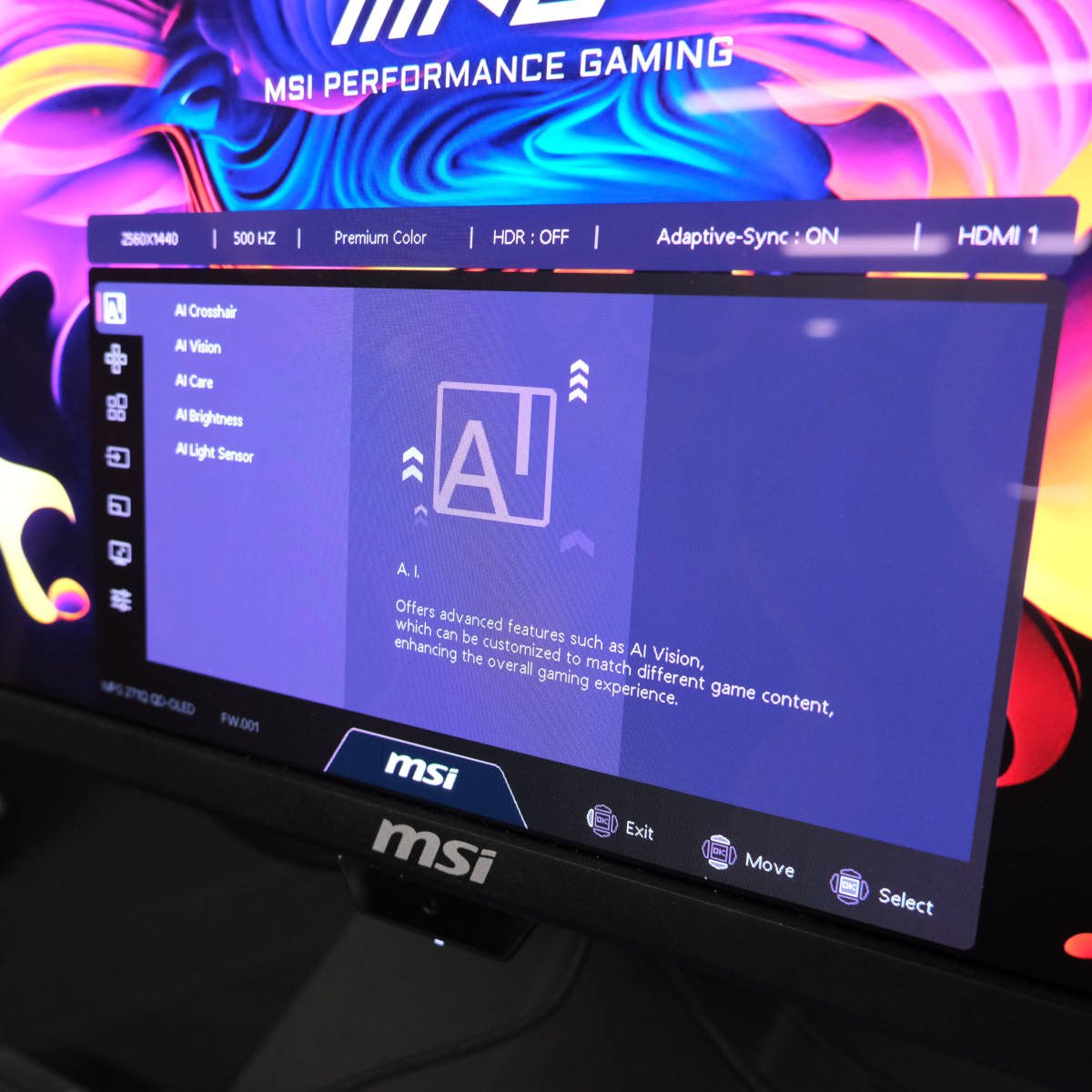 Close up of PG 271QR QD-OLED X50 OSD.