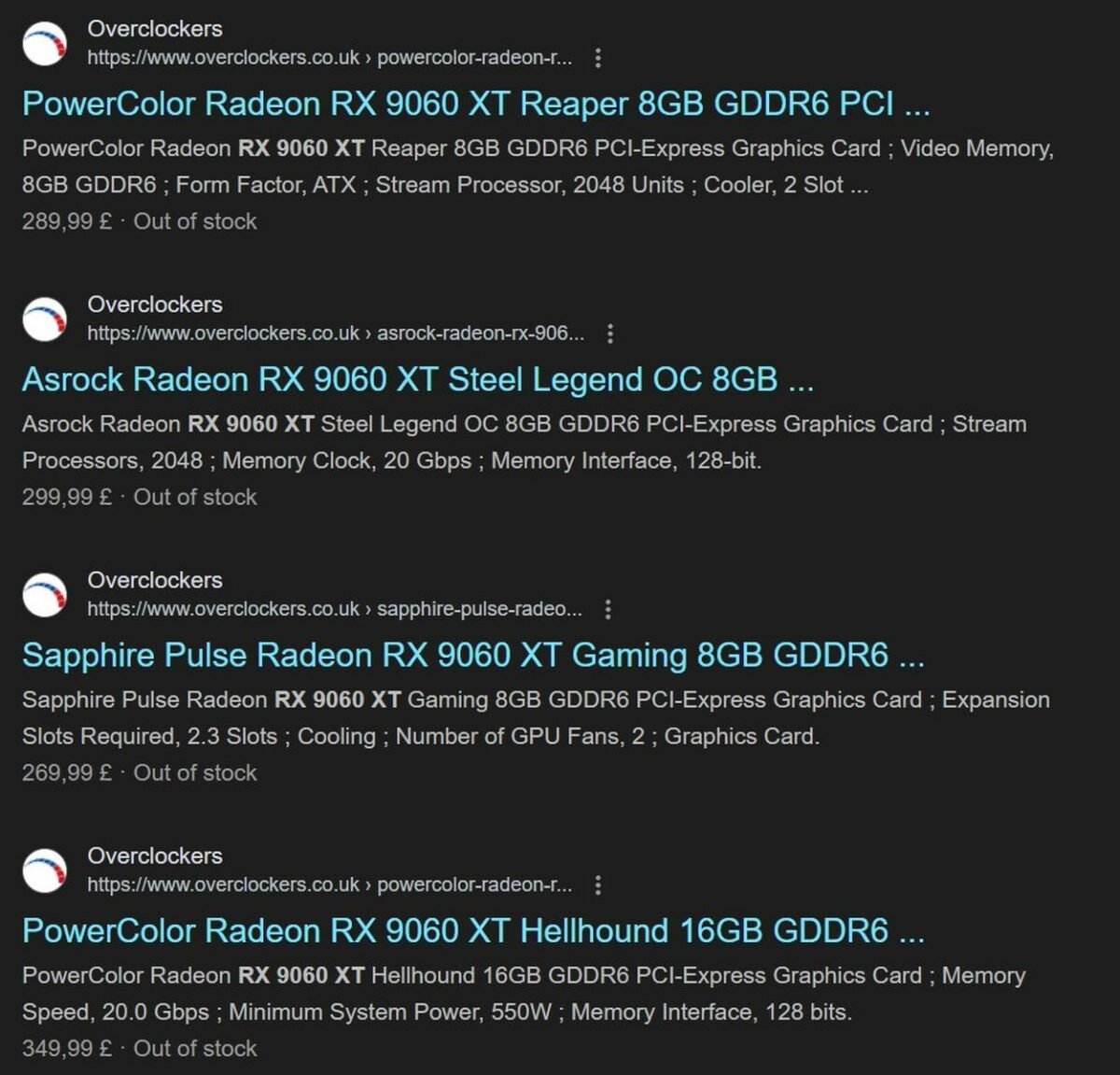 AMD RX 9060 XT UK prices.