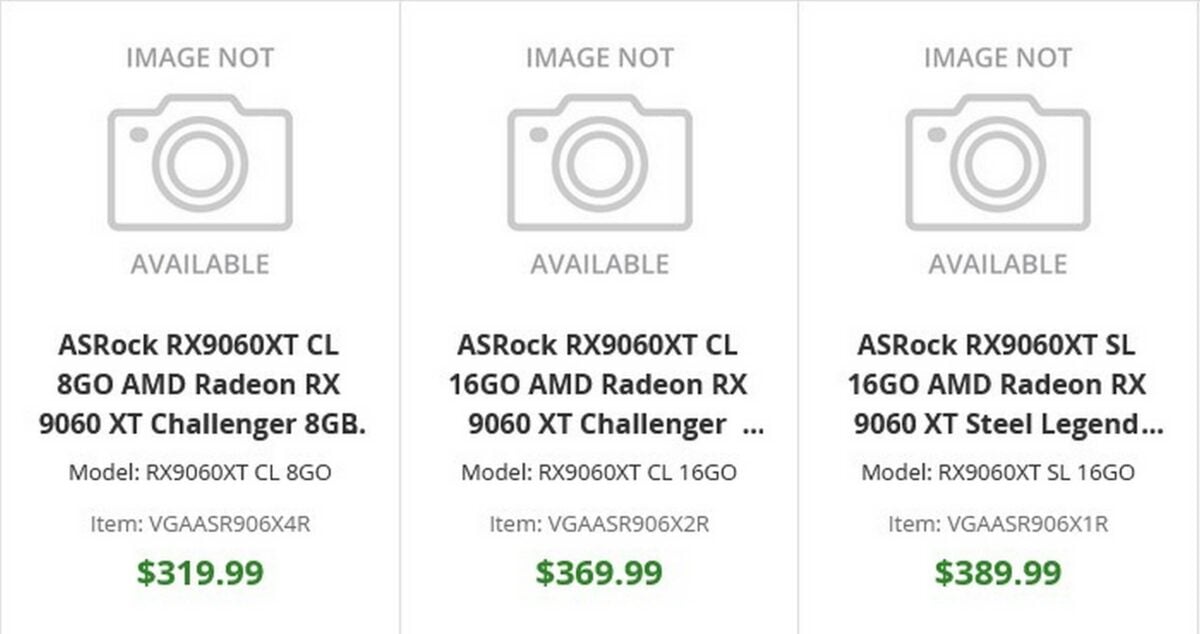 AMD RX 9060 XT US prices.