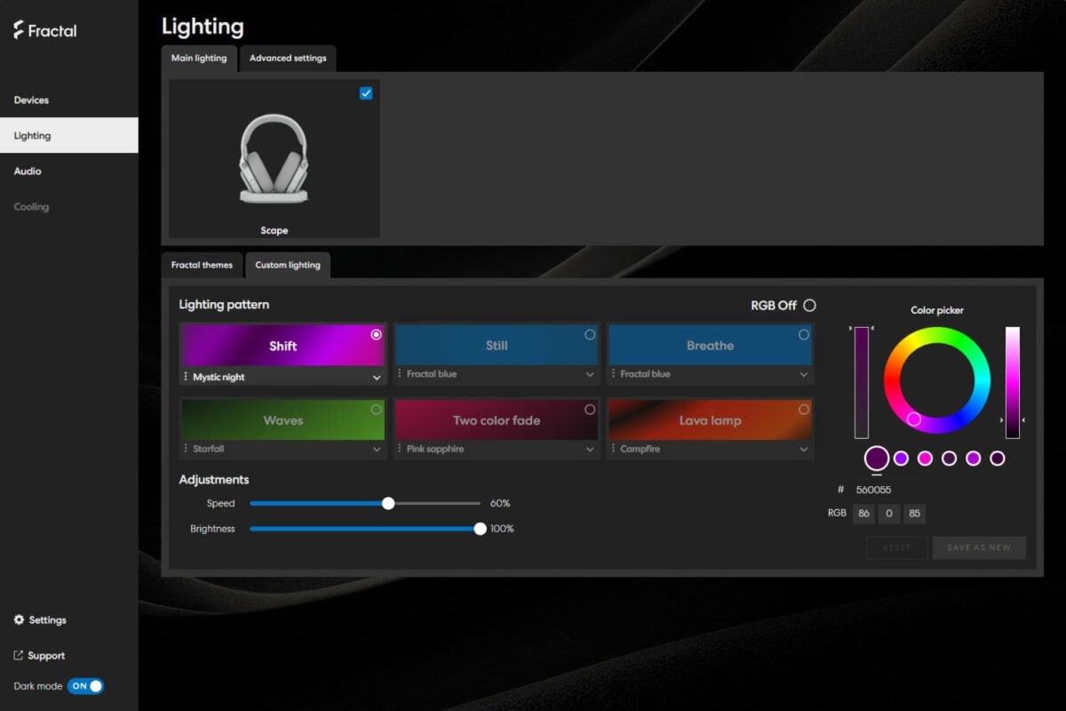 Fractal Design Adjust Pro web lighting customisation.