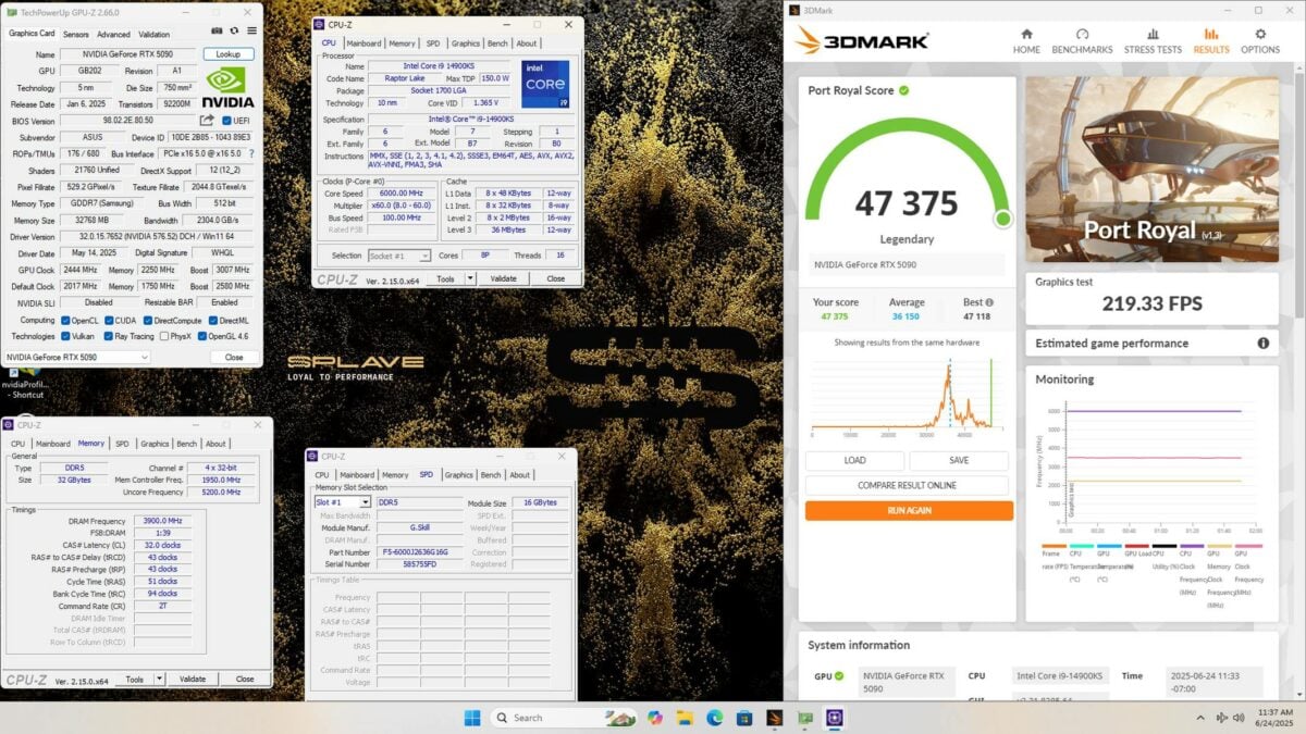 Overclocked Nvidia RTX 5090 in 3DMark Port Royal.